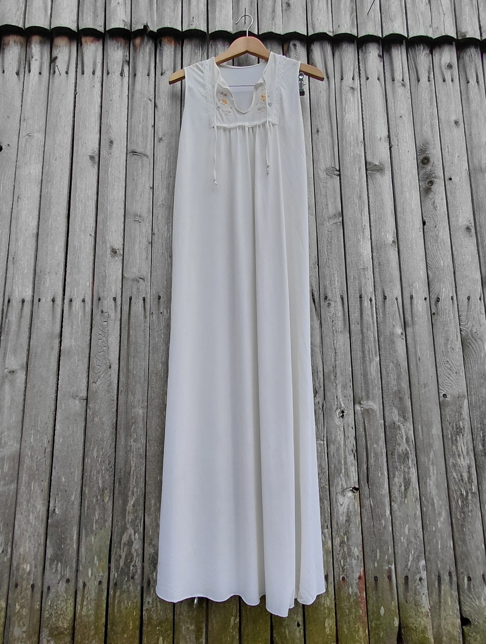 Vintage 60s long white embroidered & lace semi sheer maxi nightgown Womens M - Picture 6 of 8